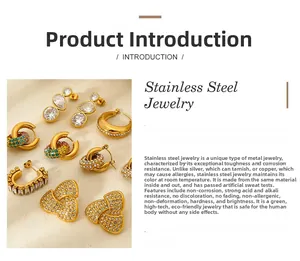 Detailed view of 18K gold plated stainless steel heart earrings set with zircon stones