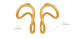 Detail view of 18K gold plated spiral earrings showing dimensions 3.7cm height and 2.1cm width