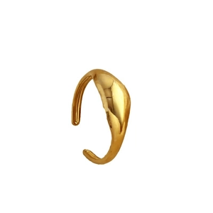 Minimalist 18k gold stainless steel open ring with a melted liquid wave texture design