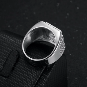 Luxury silver-tone hiphop men's ring with rows of sparkling micro-pave zircons