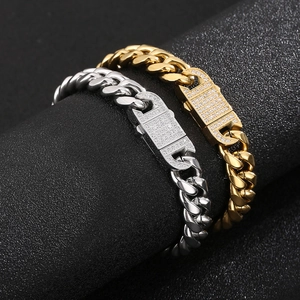 Hip hop titanium steel Cuban link bracelets in gold and silver with CZ diamond clasps