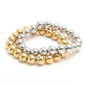 Polished 304 stainless steel beaded bracelets in gold and silver finish with elastic cord