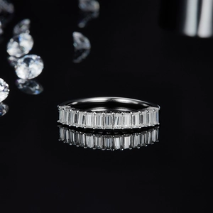 Elegantly crafted 925 sterling silver moissanite ring with rectangular cut stones