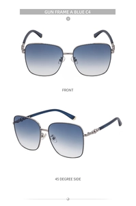 Front- und 45-Grad-Seitenansicht der Metall-Sonnenbrille mit blauen Verlaufsgläsern