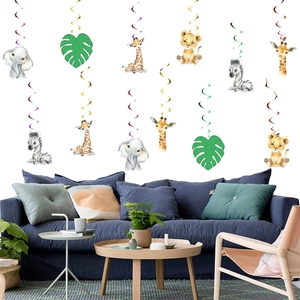 Wild One animal themed spiral hanging decorations for safari party ceiling ornaments
