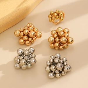 Geometric cluster beaded stud earrings in polished gold and silver finishes