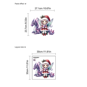 Detailed dimensions of Christmas fairy and purple dragon wall sticker layout