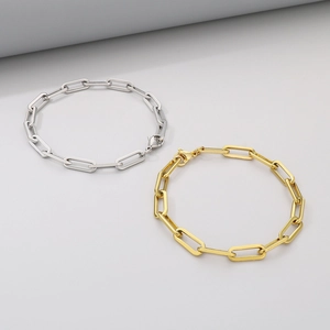 Polished silver and gold paperclip link bracelets in stainless steel with lobster clasp