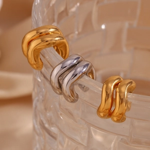Polished stainless steel 18K gold plated C-shaped ear cuffs in gold and silver finishes