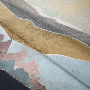 Detail shot of the woven texture and abstract mountain patterns on the tapestry fabric