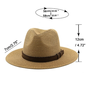 Classic khaki straw Panama hat with brown leather belt trim and breathable design