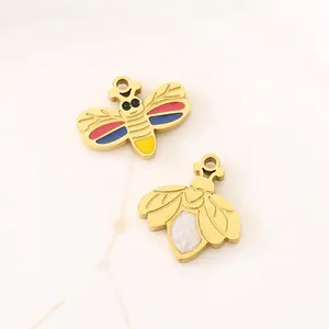 Stainless Steel Bee Firefly Animal Pendants Gold Plated Enamel Shell For DIY Jewelry Making Necklaces Bracelets Earrings