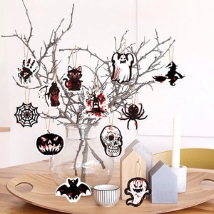 Halloween bloody ghost paper pendants set hanging on dry branches for party decoration