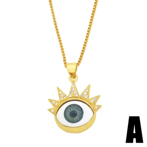 Goldene Box-Halskette mit türkischem Evil Eye Anhänger, grüner Iris und Zirkonia-Steinen