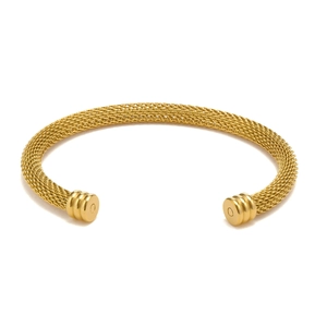 Minimalist gold mesh woven open bangle bracelet in stainless steel for women