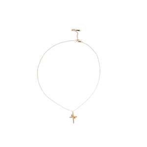Collana con ciondolo a croce in acciaio inossidabile dorato con pietre di zircone