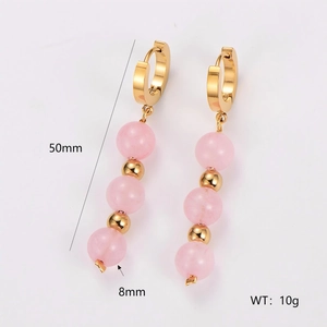 Pink beaded stainless steel drop earrings for summer beach vacation style