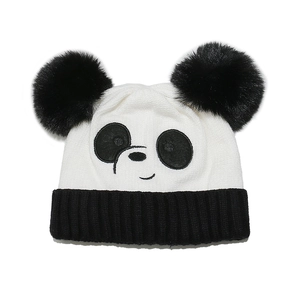 Bonnet panda mignon pour enfants avec pompons noirs et doublure polaire chaude