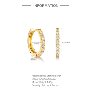 Detail of S925 sterling silver hoop earrings with AAAAA zircon and size dimensions