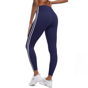 Legging de yoga taille haute bleu marine avec bandes blanches latérales et effet galbant