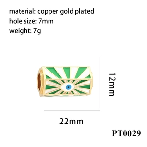 Detailed specs of green enamel Evil Eye charm bead with 12mm x 22mm copper gold plating