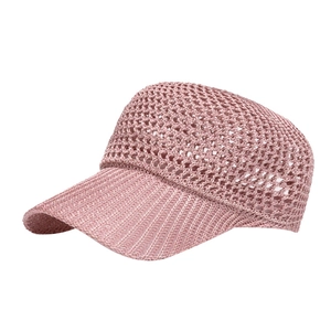 Women's light pink breathable mesh baseball cap with stylish hollow knit design