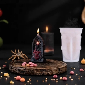 Gothic rose and skull tombstone candle with silicone mold for DIY Halloween decor