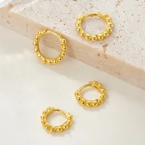 925 Sterling Silver Beaded Hoop Earrings For Women Minimalist Small Geometric Round Ball Bubble Huggie Earrings Fashion Jewelry