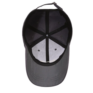 Deep grey cotton baseball cap with Sports embroidery on the inner lining and metal buckle