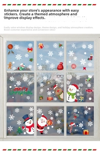 Detailansicht der Weihnachtsfensteraufkleber mit Weihnachtsmann, Schneemann und Rentier