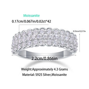 Macro shot of S925 sterling silver moissanite eternity band showing diamond specifications