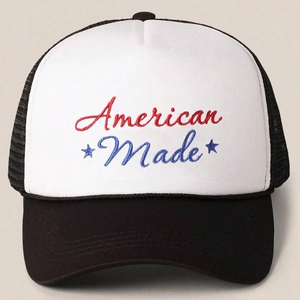 Classic American Made embroidered trucker hat with black breathable mesh and contrast visor