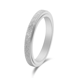 Minimalist silver-tone matte and polished rotatable stainless steel ring for women