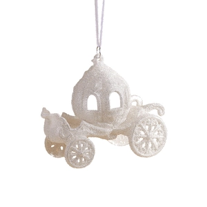 Champagne glitter Christmas carriage ornament hanging for holiday tree decoration