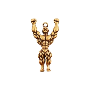 Handmade brass bodybuilder keychain pendant with muscular man shape and antique finish