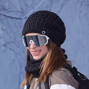 Winter thermal knitted beanie and neck warmer set with faux fur lining for outdoor activities