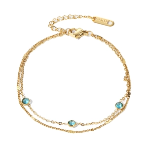 Elegante bracciale a doppio strato in acciaio inossidabile dorato con tre zirconi blu
