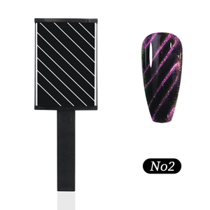 Detailed view of No2 cat eye nail magnet tool creating 3D diagonal light effects