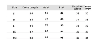 Detailed size chart for lace beaded dress featuring S to XXL measurements in centimeters