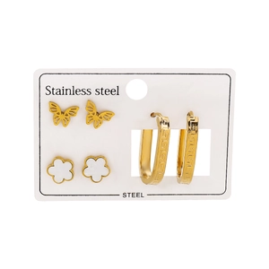 Détail du lot de boucles d'oreilles en acier inoxydable avec papillon et motif grec