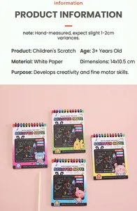 Macro detail of kids scratch art book set with wooden stylus and colorful animal covers