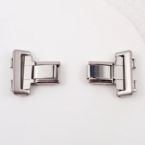 Polished silver stainless steel watch strap connectors shown on a clean white background
