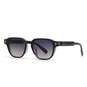 Retro rectangle sunglasses with thick black frames and purple gradient lenses