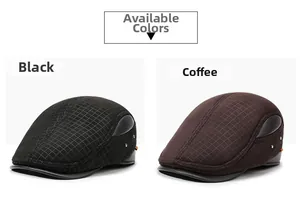 Schiebermütze Detail in Schwarz und Kaffee mit Karomuster und Leder-Seitenteilen