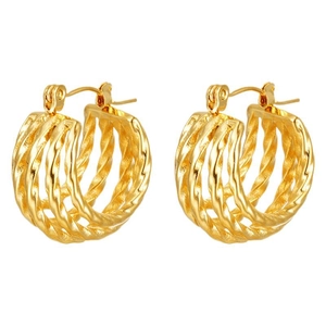 Boucles d'oreilles créoles torsadées en acier inoxydable plaqué or 18 carats
