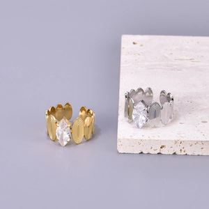 Minimalist 18K gold and silver stainless steel rings with marquise-cut zircon stones
