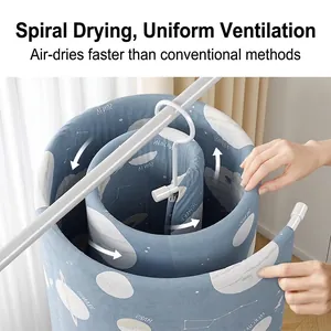 Spiral stainless steel laundry drying rack with white coating for bedsheets and quilts