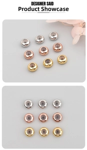Detail of 14K gold-filled silicone slider beads in gold, silver, and rose gold colors