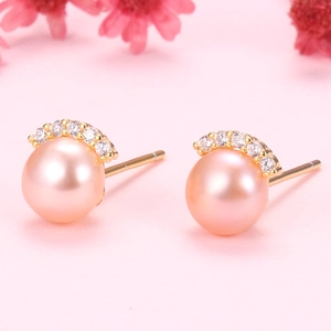 Elegant Freshwater Pearl Stud Earrings With 925 Sterling Silver Earring Post And Zircon Accents For Women Fashion Accessory