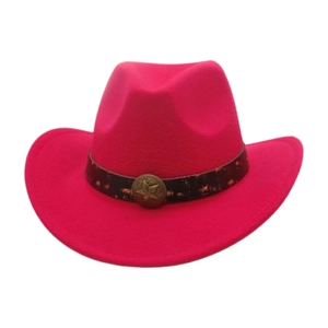 Fuchsia felt cowboy hat for children with retro star logo leather belt and western style